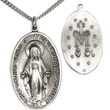 Large Sterling Silver Miraculous Pendant with Chain Options - 27&quot; 3mm Stainless Steel Endless Chain