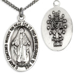 Youth Oval Sterling Silver Miraculous Pendant + 16 Inch Rhodium Plated Chain &amp; Clasp - Sterling Silver
