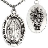 Youth Oval Sterling Silver Miraculous Pendant + 16 Inch Rhodium Plated Chain &amp; Clasp - Sterling Silver
