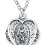 Women's Sterling Silver Heart Shaped Miraculous Necklace, Sterling Silver with Chain - 20&quot; 2.2mm Stainless Steel Chain with Clasp