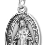 Men's Sterling Silver Classic Oval Miraculous Necklace Etched Border with Chain Options - 24&quot; Sterling Silver Chain + Clasp