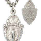 Women's Sterling Silved Sacred Heart &amp; Miraculous Pendant with Chain Options - 18&quot; 1.8mm Sterling Silver Chain + Clasp