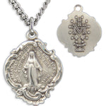 Women's Small Sterling Silver Miraculous Necklace Baroque Style with Chain Options - 18&quot; 1.8mm Sterling Silver Chain + Clasp