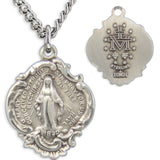 Women's Small Sterling Silver Miraculous Necklace Baroque Style with Chain Options