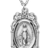 Women's Sterling Silver Miraculous Necklace with Angels with Chain Options - 18&quot; 1.8mm Sterling Silver Chain + Clasp
