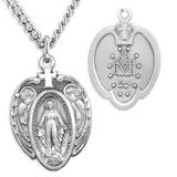 Men's Sterling Silver Miraculous Heart Necklace with Angel Wings and Cross with Chain Options - 24&quot; Sterling Silver Chain + Clasp