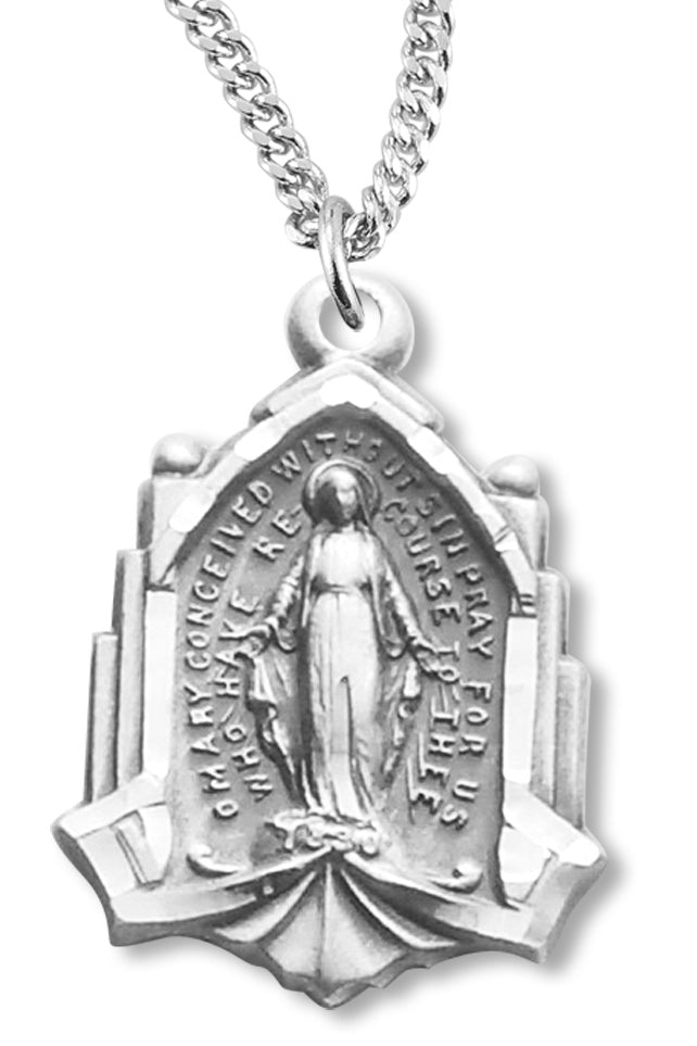 Women's Sterling Silver Cathedral Inspired Miraculous Necklace with Chain Options - 18&quot; 1.8mm Sterling Silver Chain + Clasp