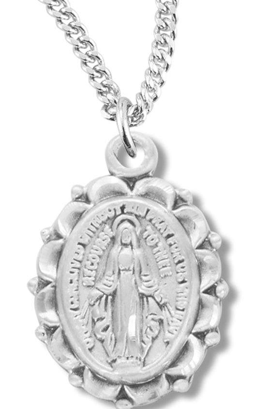 Women's Small Sterling Silver Miraculous Necklace Scalloped Edge with Chain Options