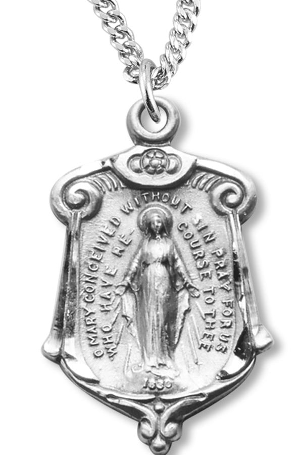 Women's Sterling Silver Miraculous Necklace Scroll Top with Chain Options