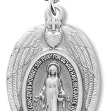 Women's Sterling Silver Oval Miraculous Necklace with Wings with Chain Options - 18&quot; 1.8mm Sterling Silver Chain + Clasp