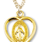 Girl's 14kt Gold Over Sterling Silver Heart Cut Out Miraculous Necklace + 16 Inch Gold Plated Chain &amp; Clasp - Gold-tone