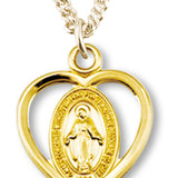 Girl's 14kt Gold Over Sterling Silver Heart Cut Out Miraculous Necklace + 16 Inch Gold Plated Chain &amp; Clasp - Gold-tone