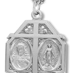 Men's Sterling Silver Miraculous and Sacred Heart Necklace with Chain Options - 24&quot; Sterling Silver Chain + Clasp