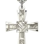 Mosaic Cross Pendant, Sterling Silver - 24&quot; 2.4mm Rhodium Plate Chain + Clasp
