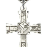 Mosaic Cross Pendant, Sterling Silver - 24&quot; 2.4mm Rhodium Plate Chain + Clasp