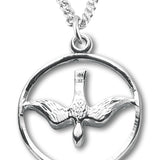 Women's Sterling Silver Open Circle Descending Dove Necklace with Chain Options - 18&quot; 1.8mm Sterling Silver Chain + Clasp