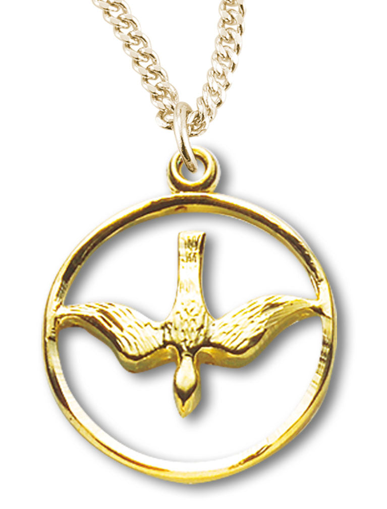 Women's 14kt Gold Over Sterling Silver Cut Out Open Circle Dove Necklace + 18 Inch Gold Plated Chain &amp; Clasp - Gold-tone