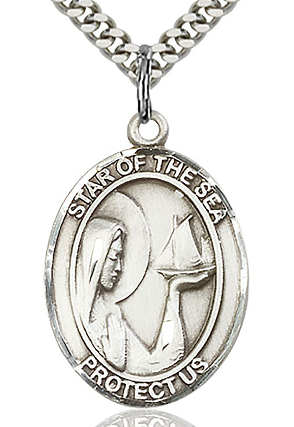 Our Lady Star of the Sea Medal, Sterling Silver, Large