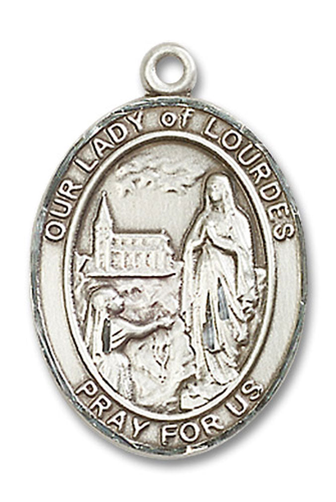 Our Lady of Lourdes Medal, Sterling Silver, Large - No Chain