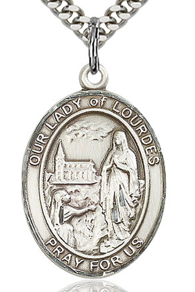 Our Lady of Lourdes Medal, Sterling Silver, Large