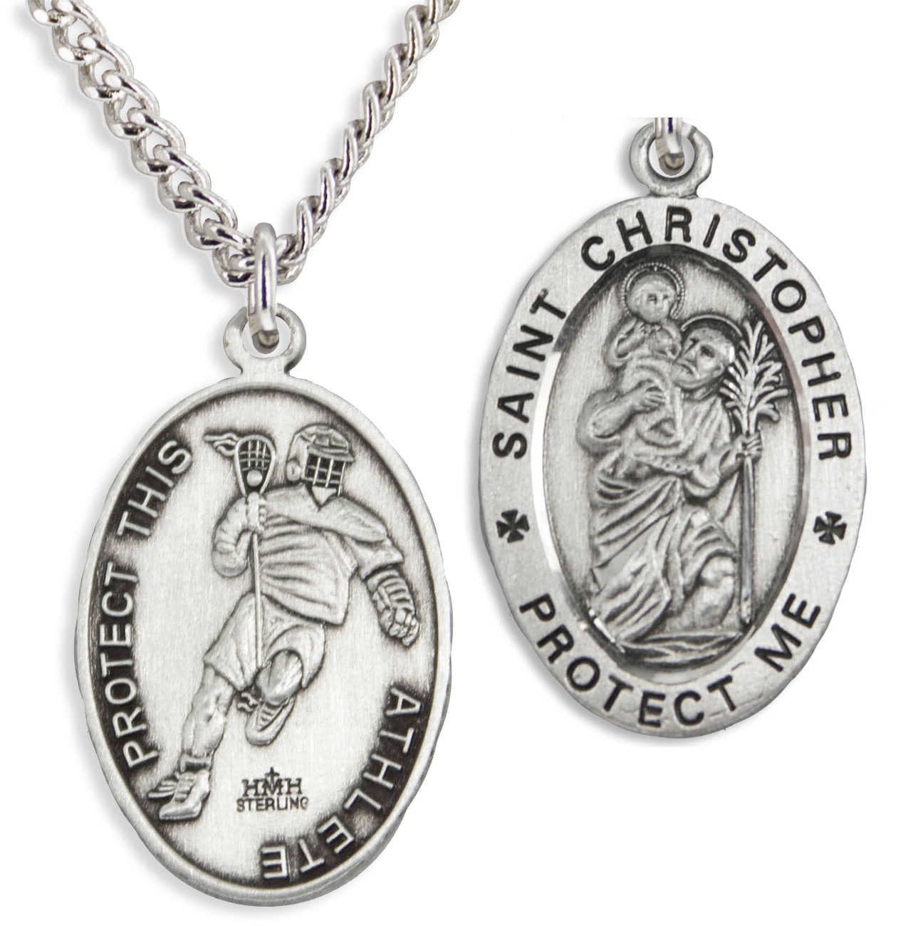 Oval Men's Saint Christopher Lacrosse Necklace
