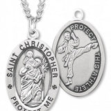 Oval Boy's St. Christopher Martial Arts Necklace With Chain - 24&quot; Sterling Silver Chain + Clasp