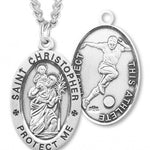Oval Boy's St. Christopher Soccer Necklace With Chain - 24&quot; Sterling Silver Chain + Clasp