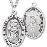 Oval Boy's St. Christopher Track Necklace With Chain - 24&quot; Sterling Silver Chain + Clasp