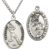 Oval Men's St. Sebastian Baseball Necklace With Chain
