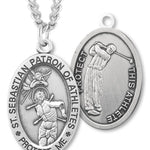 Oval Boy's St. Sebastian Golf Necklace With Chain - 24&quot; Sterling Silver Chain + Clasp