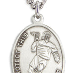 Oval Men's St. Sebastian Lacrosse Necklace With Chain - 24&quot; Sterling Silver Chain + Clasp