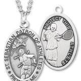 Oval Men's St. Sebastian Tennis Necklace With Chain - 24&quot; Sterling Silver Chain + Clasp
