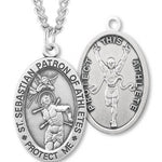 Oval Men's St. Sebastian Track Necklace With Chain - 24&quot; Sterling Silver Chain + Clasp