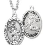 Oval Men's St. Sebastian Wrestling Necklace With Chain - 24&quot; Sterling Silver Chain + Clasp