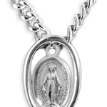Women's Sterling Silver Oval Frame Cut Out Miraculous Necklace with Chain Options - 18&quot; 1.8mm Sterling Silver Chain + Clasp