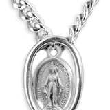 Women's Sterling Silver Oval Frame Cut Out Miraculous Necklace with Chain Options - 18&quot; 1.8mm Sterling Silver Chain + Clasp