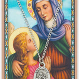 Oval St. Anne Medal with Prayer Card  - Silver tone