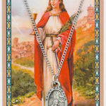 Oval St. Barbara Pewter Medal with Prayer Card - Silver tone