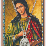Oval St. Catherine of Alexandria Medal with Prayer Card - Silver tone