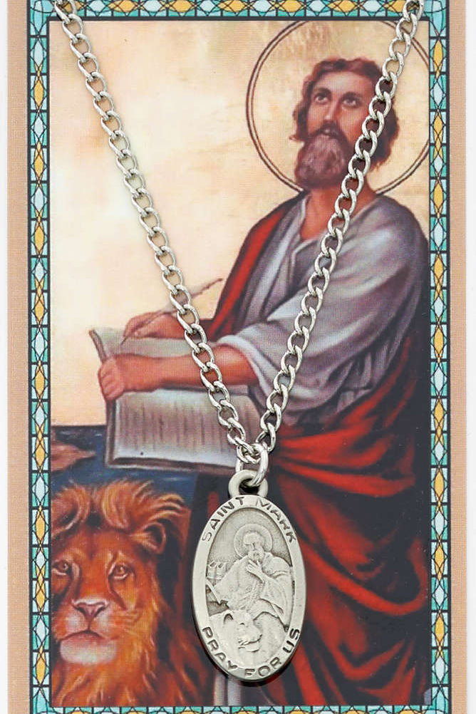 Oval St. Mark Medal and Prayer Card Set - Silver-tone