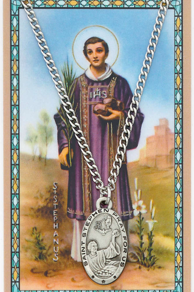 Oval St. Stephen Medal and Prayer Card Set - Silver-tone
