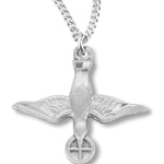 Women's Sterling Silver Dove with Holy Eucharist Necklace with Chain Options - 18&quot; 1.8mm Sterling Silver Chain + Clasp