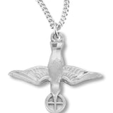Women's Sterling Silver Dove with Holy Eucharist Necklace with Chain Options - 18&quot; 1.8mm Sterling Silver Chain + Clasp