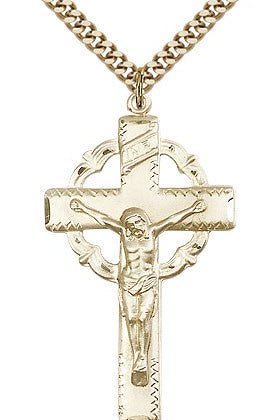 Crucifix Pendant, Gold Filled - 24&quot; 2.4mm Gold Plated Endless Chain