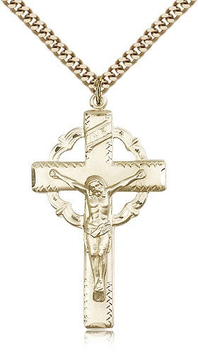 Crucifix Pendant, Gold Filled - 24&quot; 2.4mm Gold Plated Endless Chain