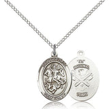 St. George National Guard Medal, Sterling Silver, Large - 18&quot; 1.2mm Sterling Silver Chain + Clasp
