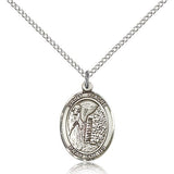 St. Fiacre Medal, Sterling Silver, Medium - 18&quot; 1.2mm Sterling Silver Chain + Clasp