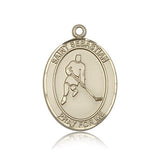 St. Sebastian Ice Hockey Medal, 14 Karat Gold, Large - 14 KT Yellow Gold