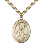 St. Dennis Medal, Gold Filled, Large - 24&quot; 2.4mm Gold Plated Chain + Clasp