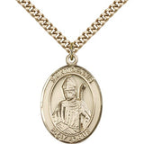 St. Dennis Medal, Gold Filled, Large - 24&quot; 2.4mm Gold Plated Chain + Clasp